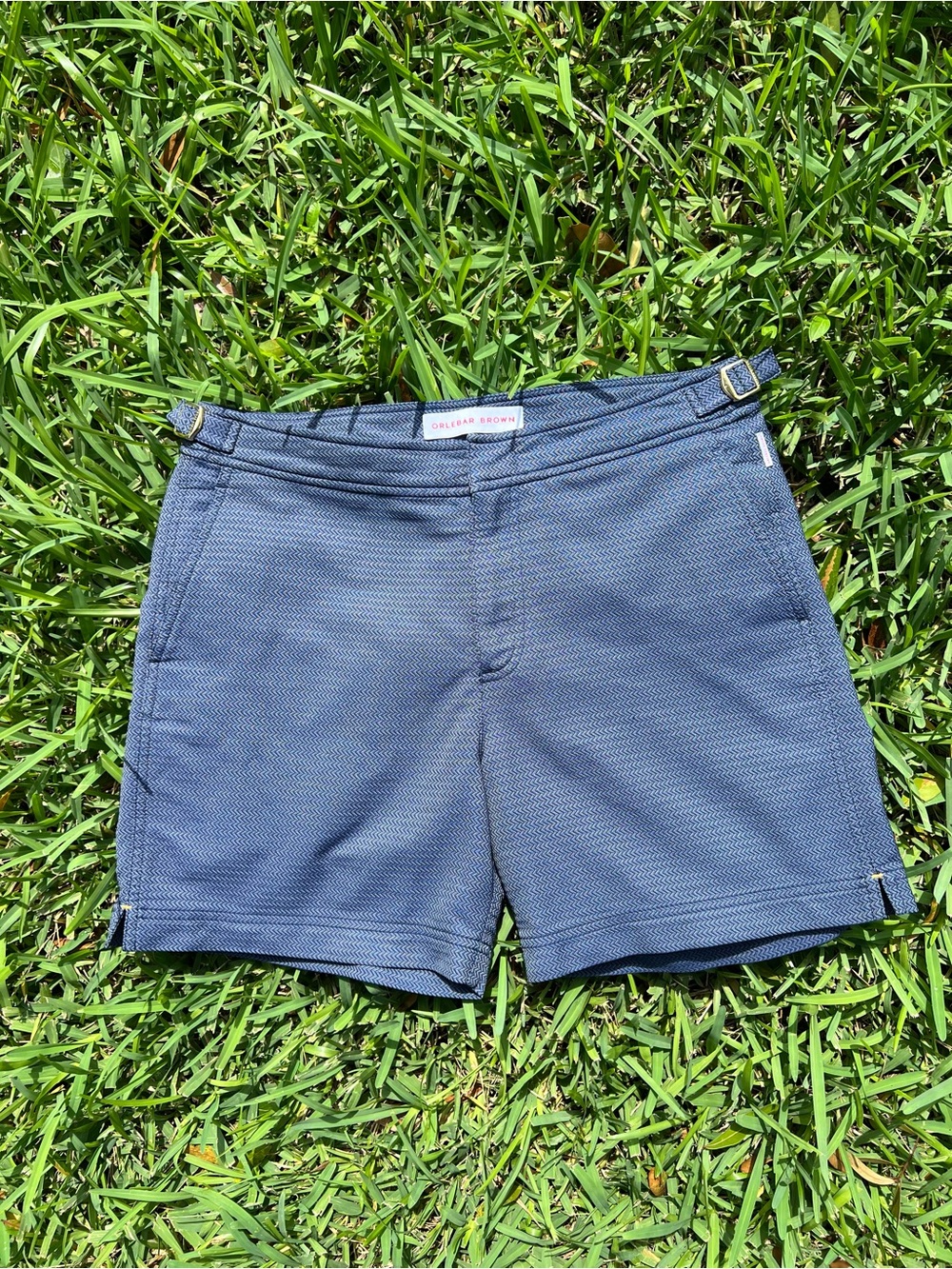 Rare Orlebar Brown Navy Textured Flat Front Shorts - Limited Edition